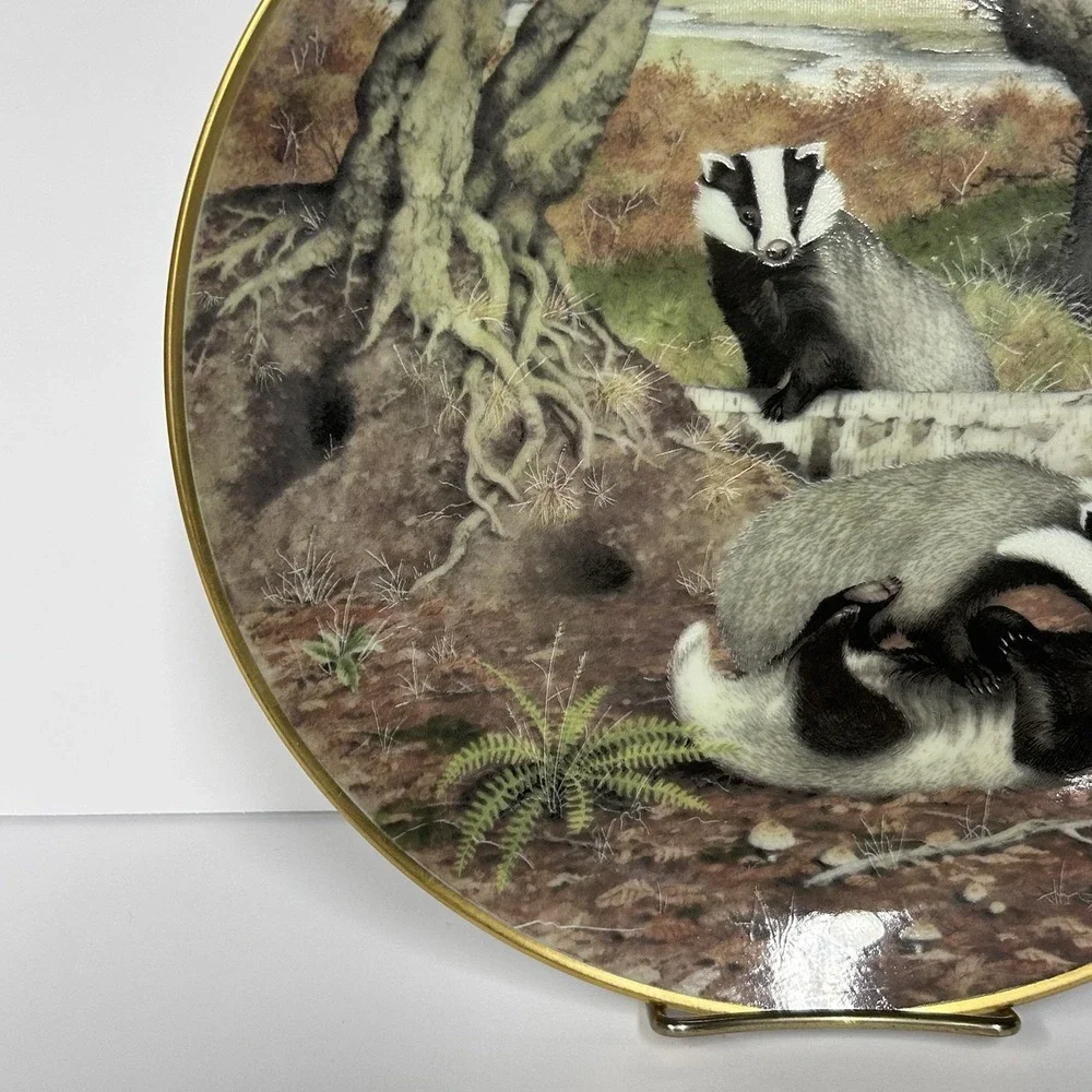 Woodland Year The Playful Badgers in October Plate Franklin Porcelain 1981